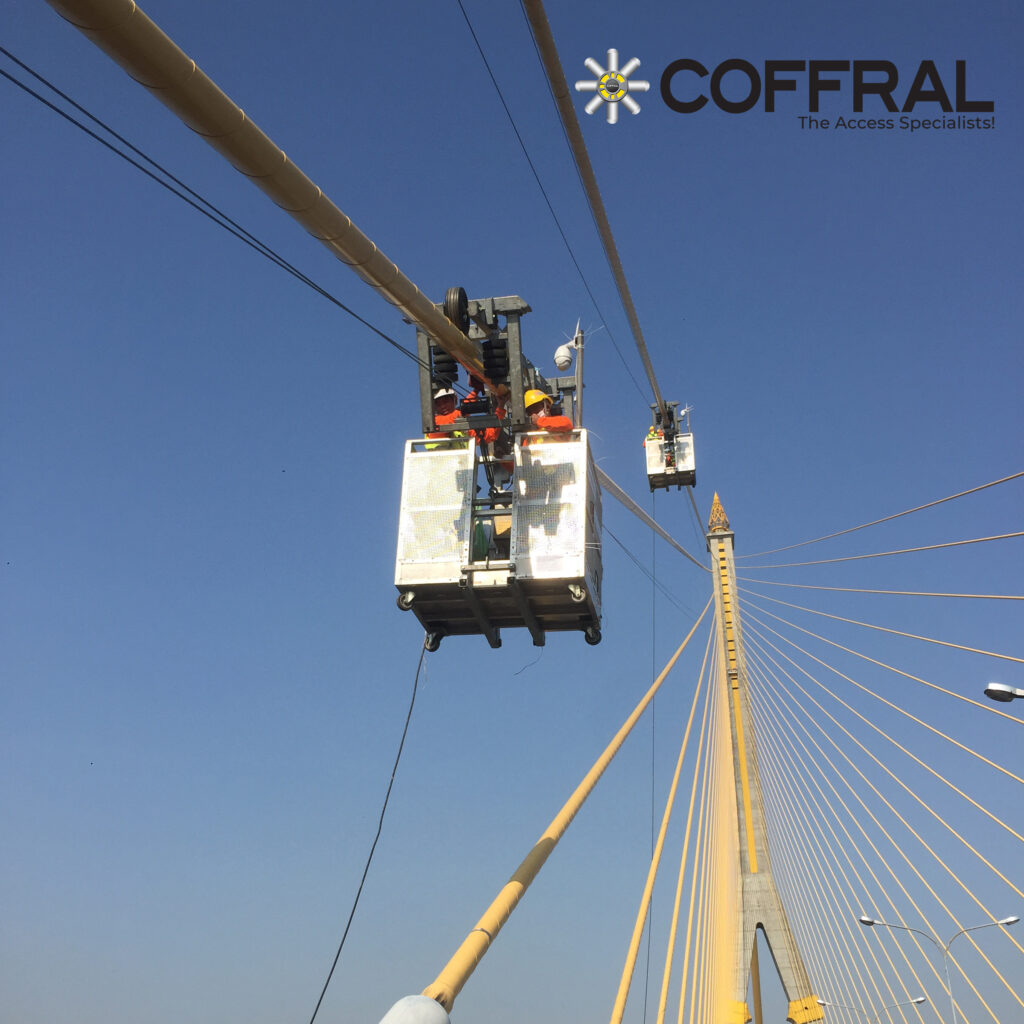 Rama IX bridge maintenance. gondola suspended platforms