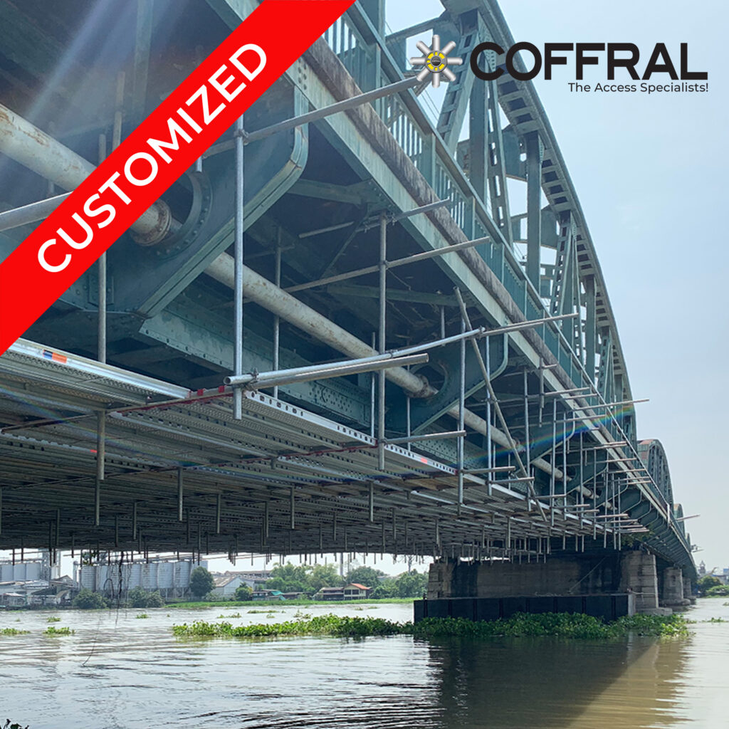 Nonthaburi bridge maintenance and repairs utilized Coffral industrial scaffolding. hanging scaffolds.